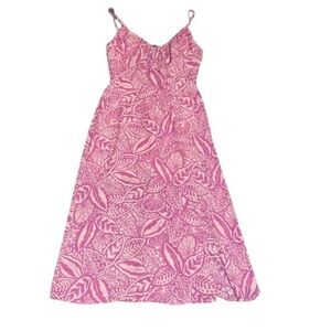 Pink patterned spaghetti strap dress with front tie